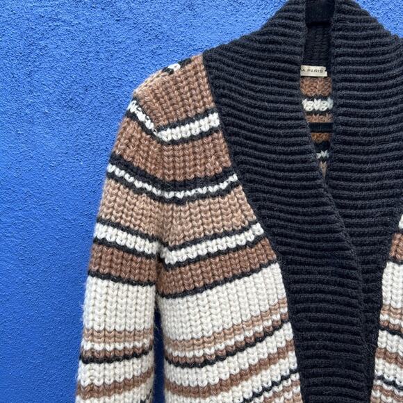 Balenciaga Paris Chunky Knit Lambswool Blend Striped Peplum Cardigan Sweater - Picture 2 of 8